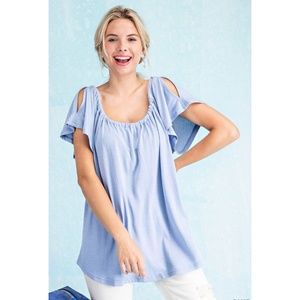 Blue Slit Sleeve Knit Top with Back Strap